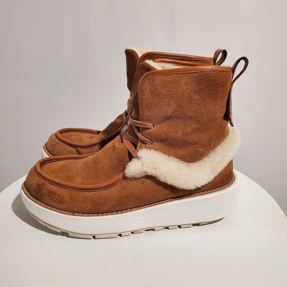 Fitflop Nyssa Suede Shearling Lined Wedge Chukka Boots Size 6 Brown Moccasin HTF